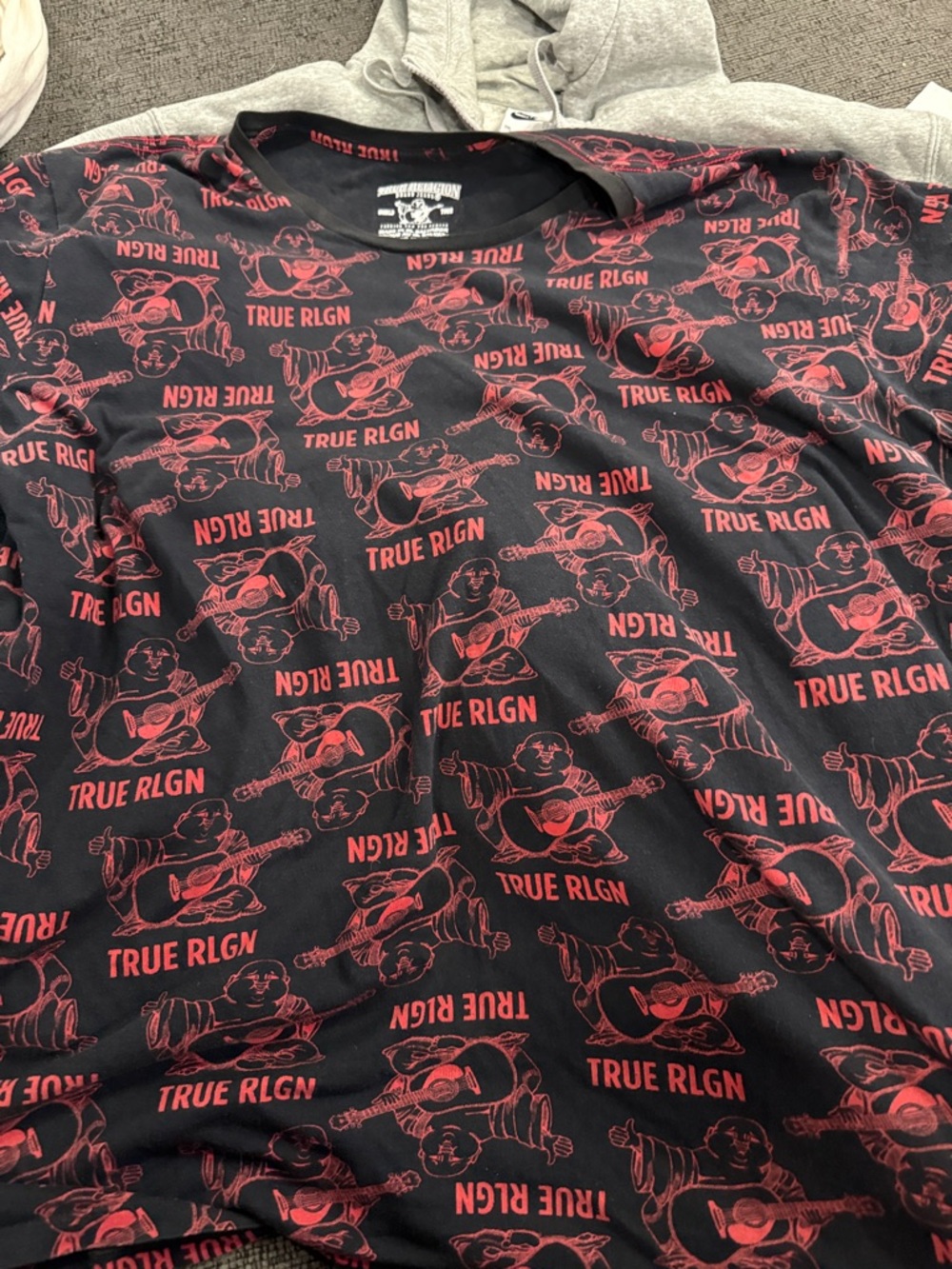 True Religion Black Short-Sleeve Tee with Red All-Over Graphic